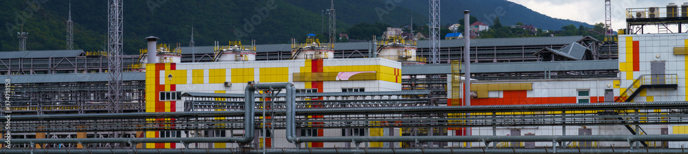 Panorama of oil and gas processing plant. Petroleum, technology. Oil industry.