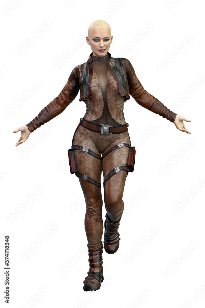 Scifi Woman on isolated white background, 3D Illustration, 3D rendering