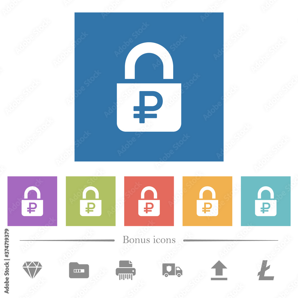 Locked Rubles flat white icons in square backgrounds Locked Rubles flat white icons in square backgrounds