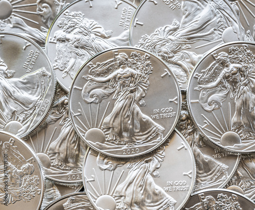 Pile of American Silver Eagle Coins