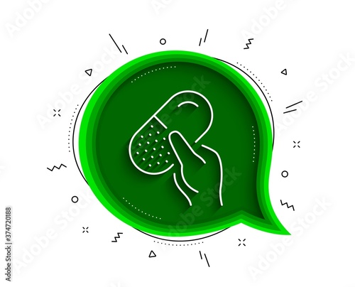 Capsule pill line icon. Chat bubble with shadow. Medical drugs sign. Pharmacy medication symbol. Thin line capsule pill icon. Vector