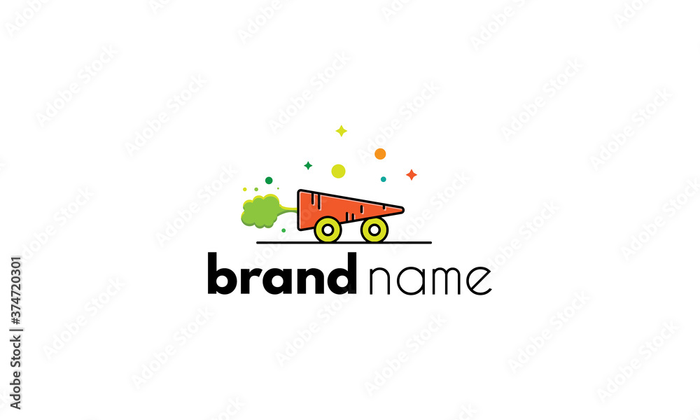 Vector logo on which an abstract image of a carrot in the form of a car personifies fast delivery.