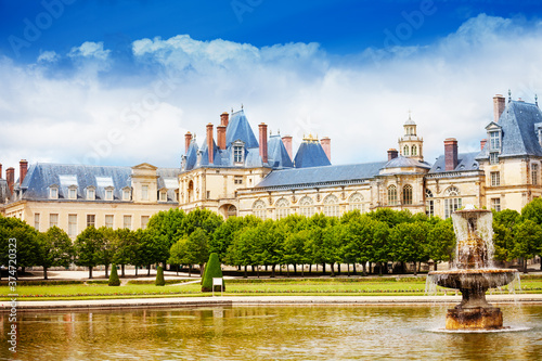 French king royal Fontainebleau garden fountains and palace building,France