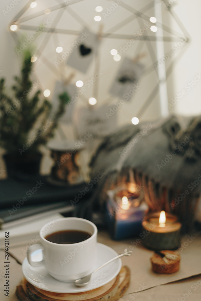 autumn home layout with a candle and a Cup of coffee autumn home layout with a candle and a Cup of coffee
