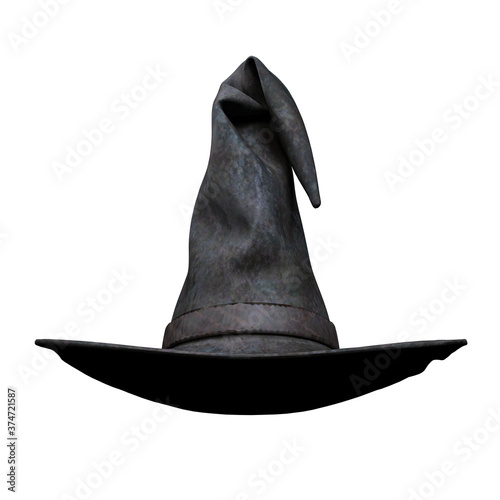 Old Wicked Black Witch Hat, 3D Illustration, 3D Rendering