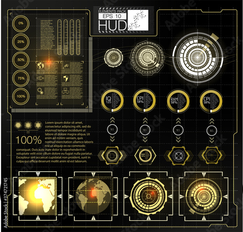 Futuristic Vector HUD Interface Screen Design. Digital callouts titles. HUD UI GUI futuristic user interface screen elements set. High tech screen for video game. Sci-fi concept design.