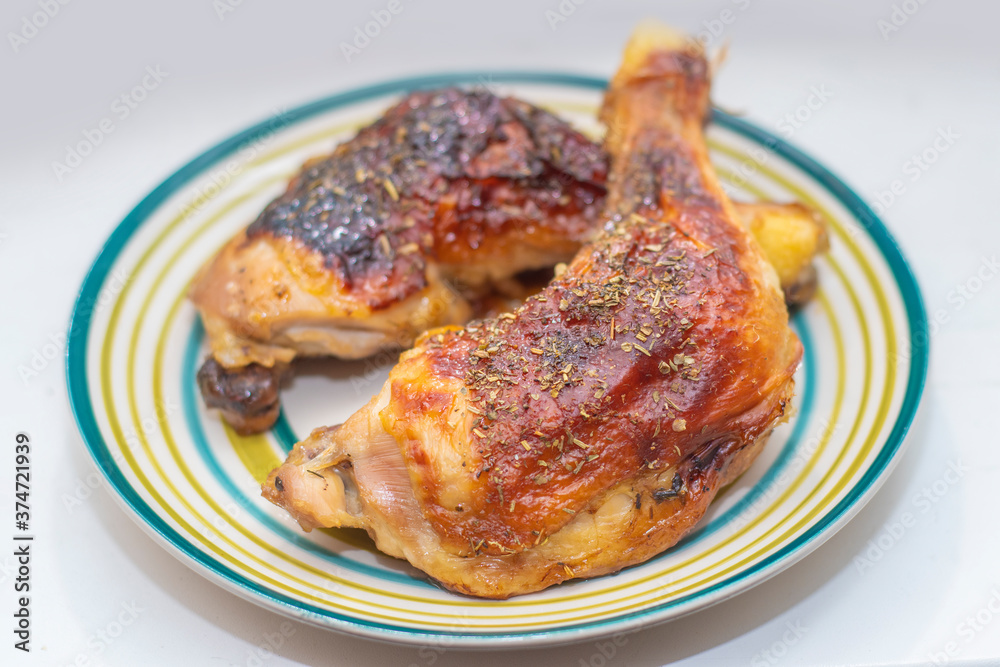 Baked chicken dish with honey and herbs. Baked chicken dish with honey and herbs.