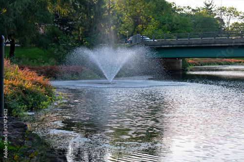 Fototapeta Naklejka Na Ścianę i Meble -  Pretty water fountain in Grace Lord Park in Boonton, New Jersey, USA. -01