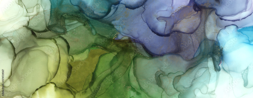 Obraz premium Abstract bubble blot watercolor blue color paintting background. Marble alcohol ink.