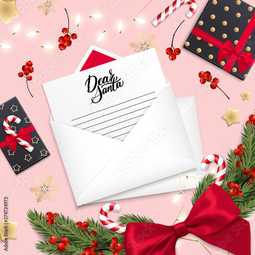 Dear Santa lettering. Letterhead to santa claus. Order a gift for Christmas