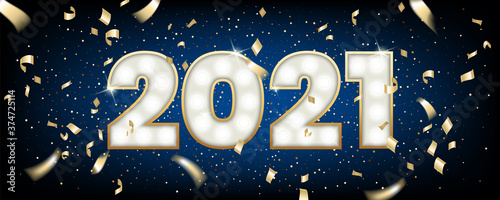 Merry Christmas and Happy New Year greeting card with lettering 2021. Holiday's Background for banner, postcard, advertising.