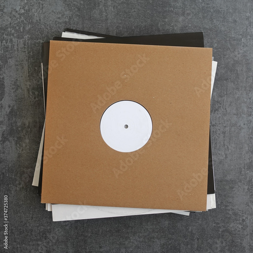 Картината върху платно white label vinyl records in cardboard sleeves