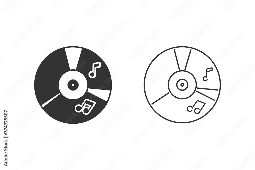 CD music line icon set in flat style. Vector illustration CD music line icon set in flat style. Vector illustration