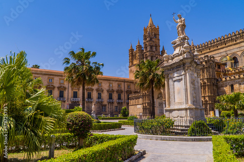 Panoramic view of the Arab Norman cathedral in Palermo, Sicily, Italy