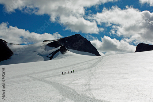 Beautifull landscape with view on Galdhoppigen the highest mountain of Norway photo