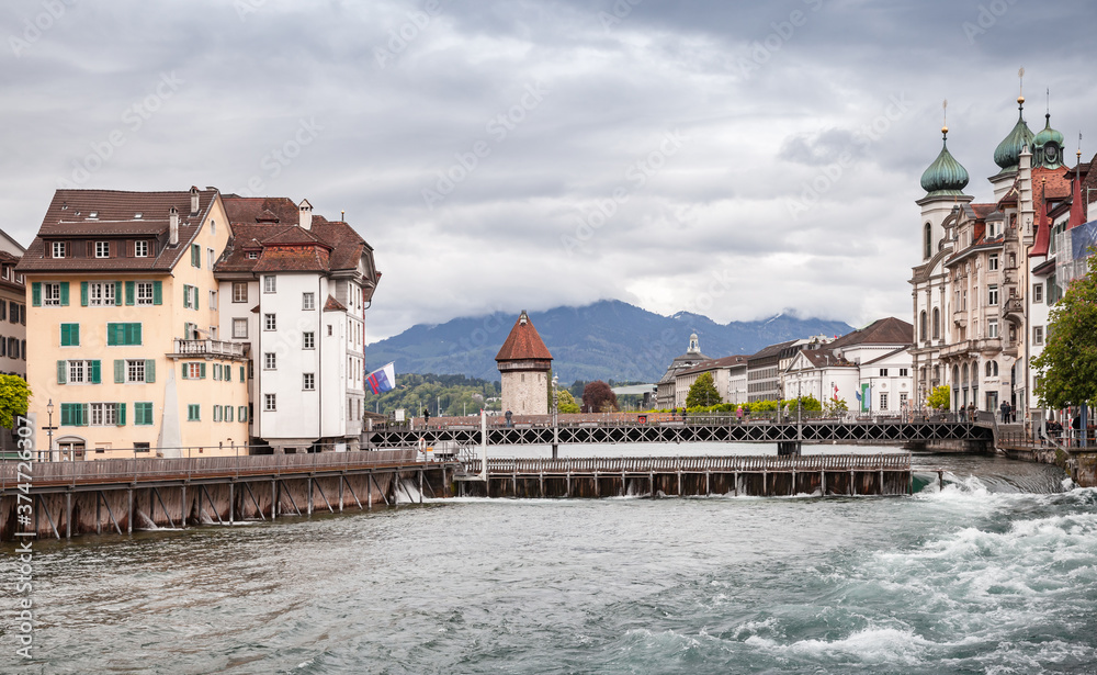 Lucerne town coastal view with old living houses