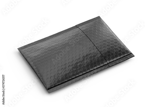 Small black paper delivery mail post packet isolated on the white background. Mockup template. copy space. 3d rendering