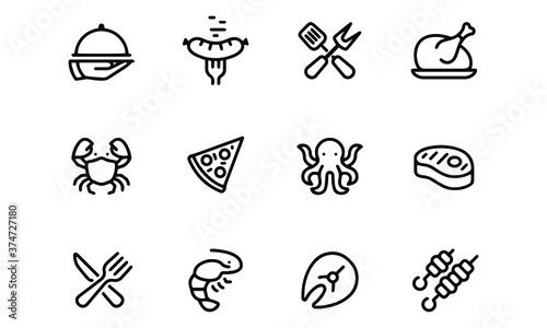  Grilled Food and Seafood icons vector design 