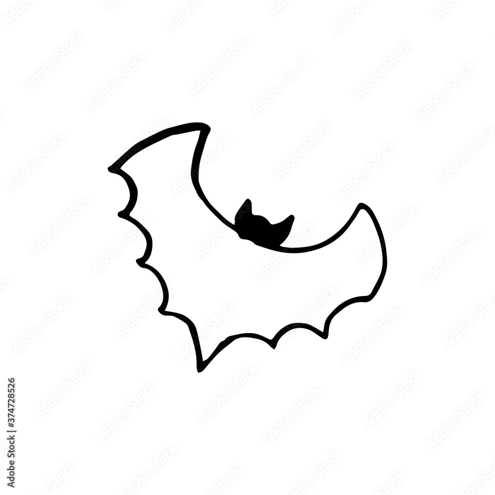 Bat doodle vector element. Halloween decoration.