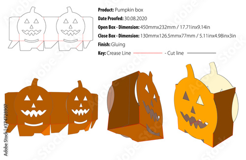 Pumpkin box packaging design template gluing die cut - vector