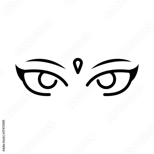 happy diwali india festival, eyes of goddess durga deepavali religion event line style icon vector