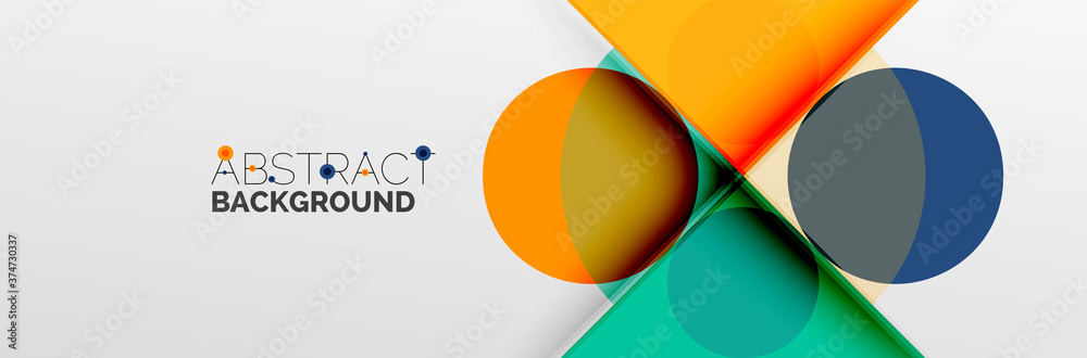 Bright color circles, abstract round shapes and triangles composition with shadow effects. Vector modern geometric design template Bright color circles, abstract round shapes and triangles composition with shadow effects. Vector modern geometric design template