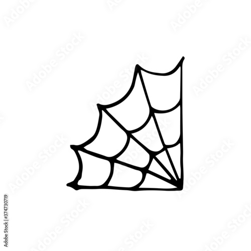 Spider web vector illustration in doodle style. Web for Halloween, a scary, ghostly, spooky element for design on Halloween. Vector illustration in Doodle style