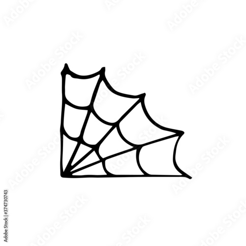 Spider web vector illustration in doodle style. Web for Halloween, a scary, ghostly, spooky element for design on Halloween. Vector illustration in Doodle style
