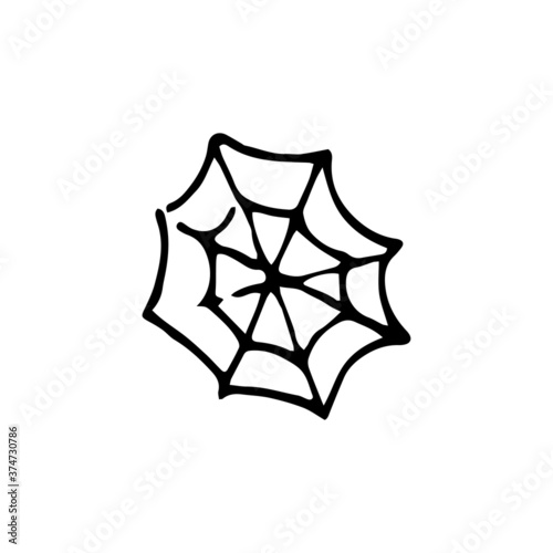 Spider web vector illustration in doodle style. Web for Halloween, a scary, ghostly, spooky element for design on Halloween. Vector illustration in Doodle style