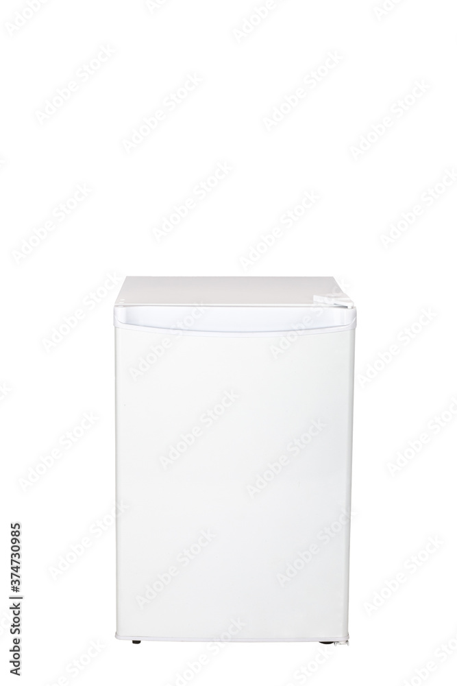 New Refrigerator Isolated on White Background. Modern Kitchen and Domestic Major Appliances.