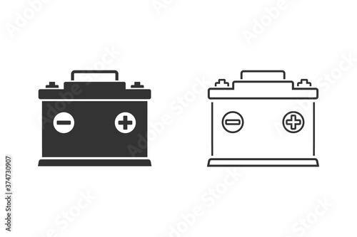 Illustration of car battery line icon on white background. Vector