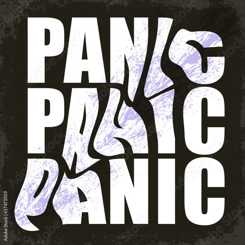Typography design. Scewing the word PANIC and bringing a splash of purple color in black and white design  reinforce the meaning of the text.