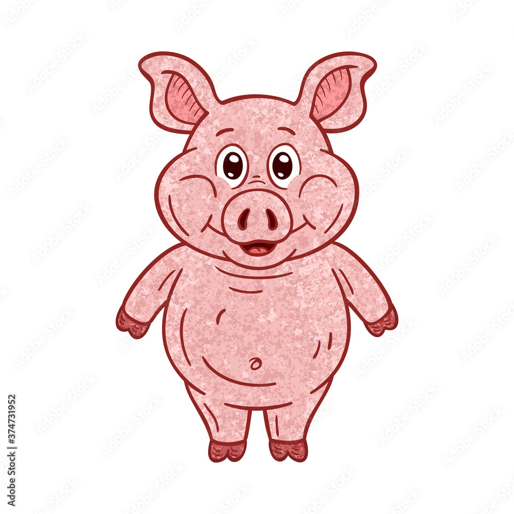 Fototapeta premium Outlined illustration of a textured cartoon pig. On white background