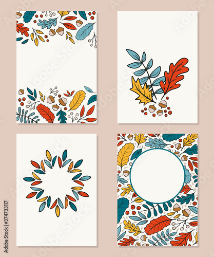 Fall card templates. Set of autumn leaf  seasonal templates. Perfect for graphic design cards, posters, invitations, brochure and more.