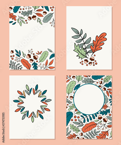 Fall card templates. Set of autumn leaf  seasonal templates. Perfect for graphic design cards, posters, invitations, brochure and more.