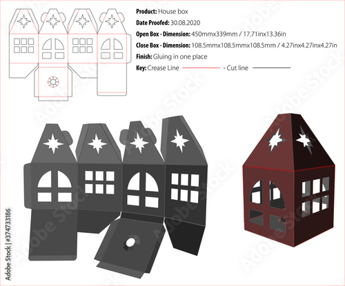 House box packaging design template gluing die cut - vector