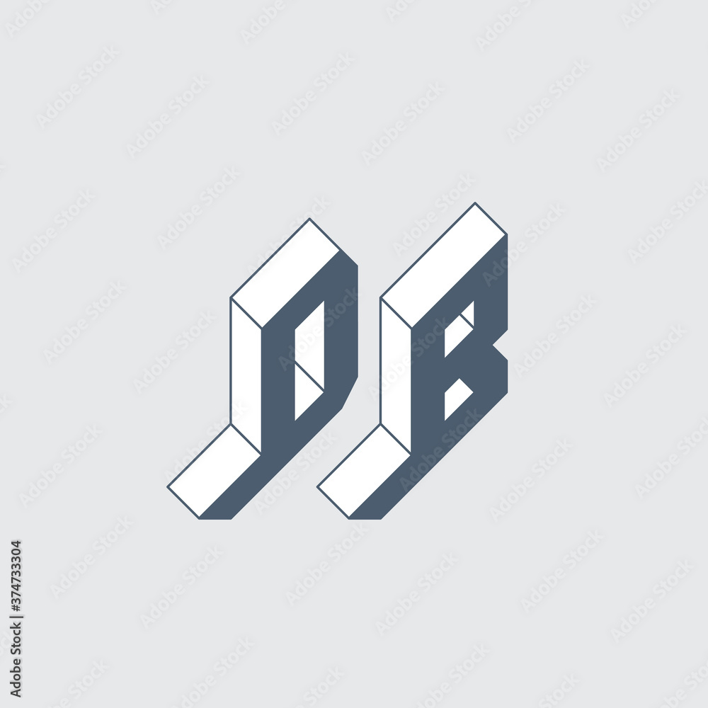 DB - 2-letter code. D and B - Monogram or logotype. Isometric 3d font for design. Volume alphabet. Three-dimension letters. DB - 2-letter code. D and B - Monogram or logotype. Isometric 3d font for design. Volume alphabet. Three-dimension letters.