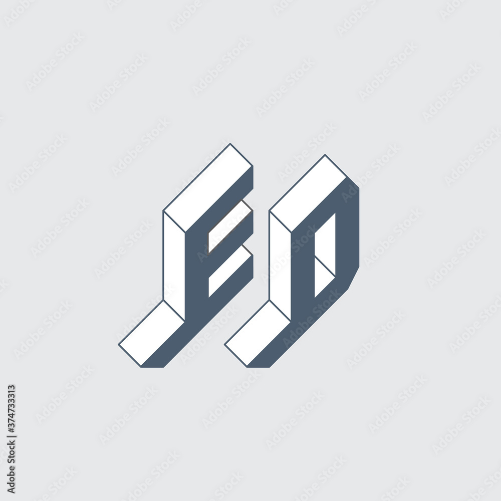 ED - 2-letter code. E and D - Monogram or logotype. Isometric 3d font for design. Volume alphabet. Three-dimension letters. ED - 2-letter code. E and D - Monogram or logotype. Isometric 3d font for design. Volume alphabet. Three-dimension letters.