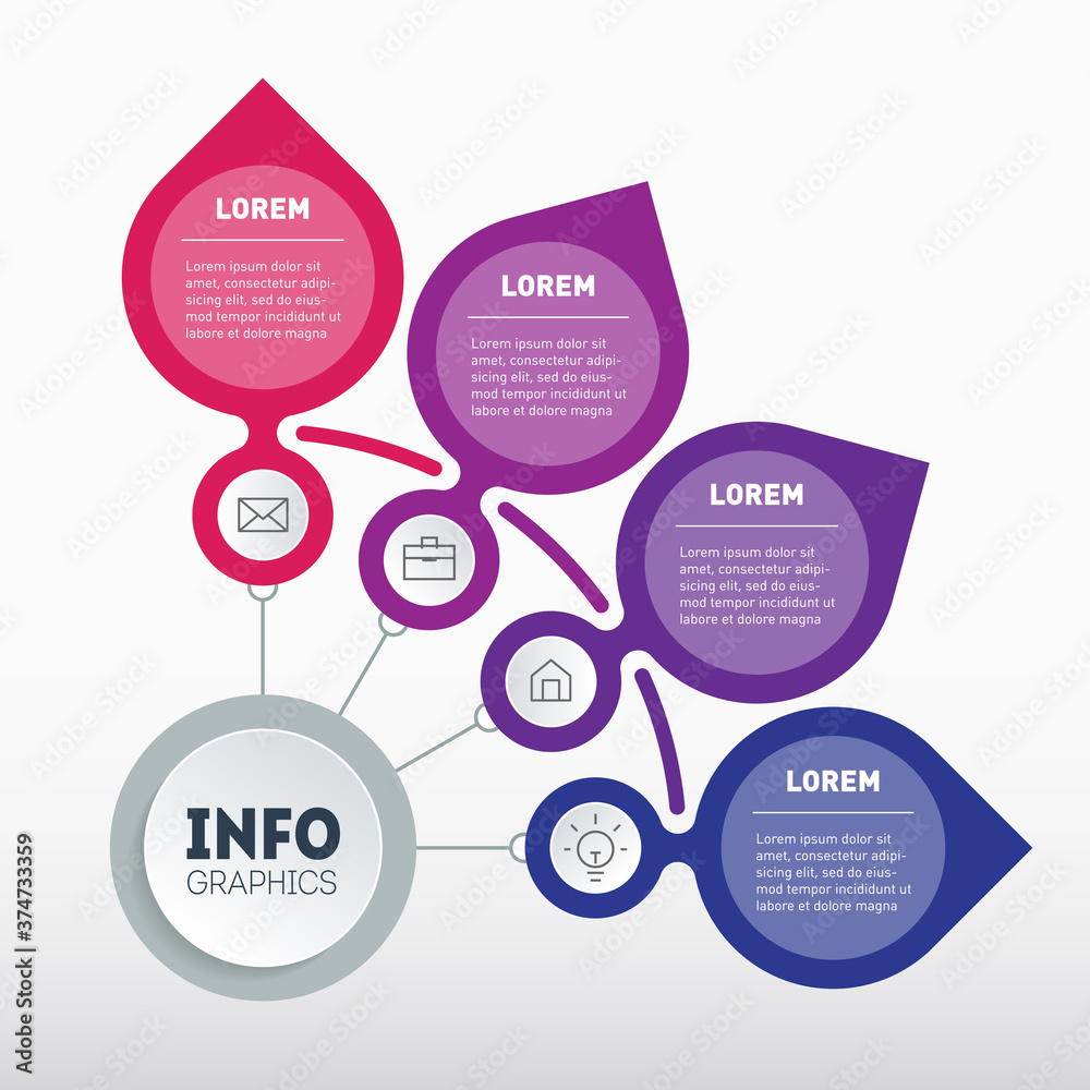 Business presentation concept with 4 directions. Template of sales funnel. Infographic of technology or education process with four steps or options. Brochure design template. Vector.