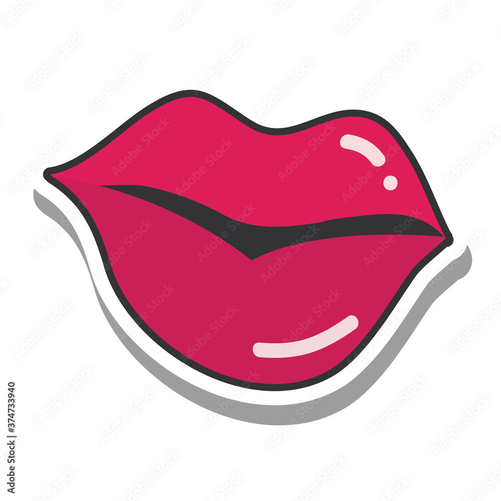 pop art mouth and lips, beautiful female lips with a lipstick, line and fill icon pop art mouth and lips, beautiful female lips with a lipstick, line and fill icon