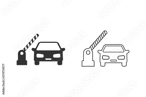 Open barrier, car vector line icon set on white