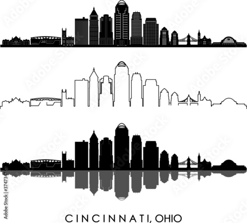 Obraz na płótnie CINCINNATI City OHIO Skyline Silhouette Cityscape Vector w salonie