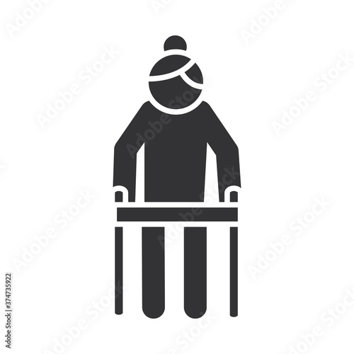 elderly woman with walker, world disability day, silhouette icon design