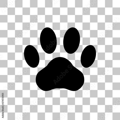 Paw print. Dog or cat vector, icon. Foot puppy isolated on transparent background. Footprint pet. Black silhouette paw. Cute shape paw print. Design for prints. Animal track. trace foot dog, cat