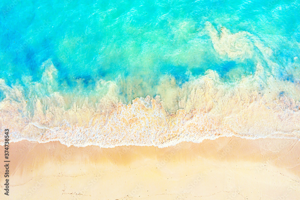 Top view aerial drone photo of ocean seashore with beautiful turquoise water and foam sea waves. Caribbean resort. Vacation travel background. Top view aerial drone photo of ocean seashore with beautiful turquoise water and foam sea waves. Caribbean resort. Vacation travel background.