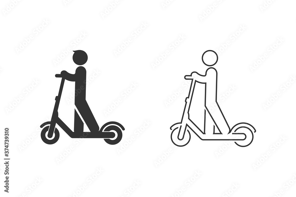 Electric scooter person riding e-scooter black line icon set glyph  illustration Stock-Vektorgrafik | Adobe Stock
