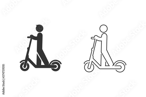 Electric scooter person riding e-scooter black line icon set glyph illustration