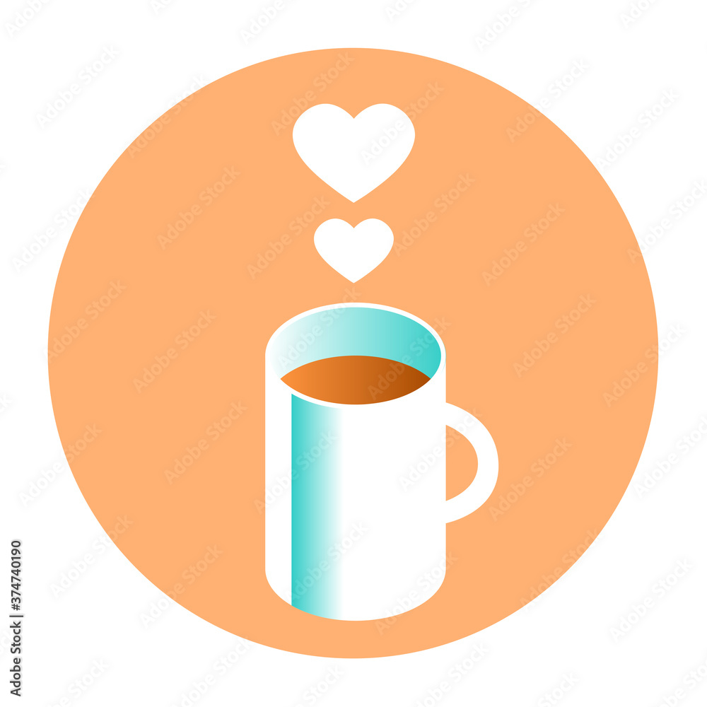 Cup of coffee with love. Hot flavored drink. Logo or icon for a cafe. Vector isolated illustration. Cup of coffee with love. Hot flavored drink. Logo or icon for a cafe. Vector isolated illustration.