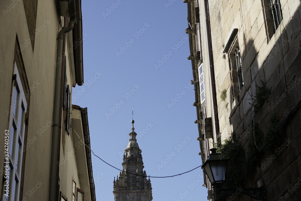 Street in Santiago de Compostela, historical city of Galicia. La Coruna, Spain