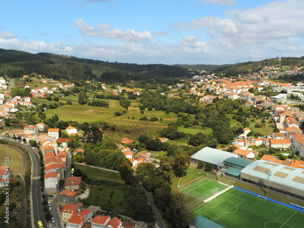 Santiago de Compostela. Galicia. La Coruna, Spain. Aerial Drone Photo - obrazy, fototapety, plakaty 